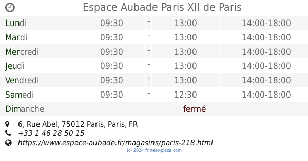 Espace Aubade Paris XII Paris horaire 6 Rue Abel tel. 33 1