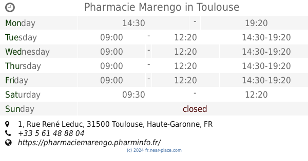 Pharmacy Spring Opening Times 64 Rue De La Concorde Toulouse Contacts